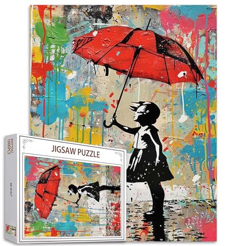 Tucocoo Puzzle mit rotem Regenschirm, 1000 Teile für Erwachsene, abstraktes Banksy-Stil, Puzzles für anspruchsvolle Familienaktivitäten, buntes DIY-Handarbeitspuzzle für Heimdekoration, Geschenke von Tucocoo