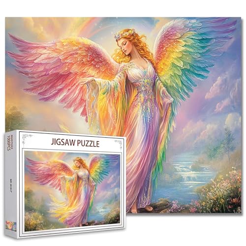 Tucocoo Regenbogen-Engel-Puzzle, 1000 Teile, Puzzles für Erwachsene, magische Flügel, elegante Frauenkunst-Puzzles für anspruchsvolle Familienaktivitäten, buntes Bastelpuzzle für Zuhause, von Tucocoo