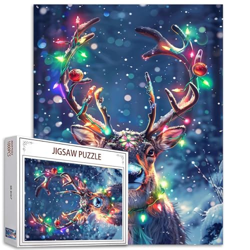 Tucocoo Rentier-Weihnachtspuzzle, 1000 Teile, Puzzles für Erwachsene, farbige Lichter, Wald, Winter, Kunst-Puzzles für anspruchsvolle Familienaktivitäten, Bastelpuzzle für Heimdekoration, Geschenke Tucocoo Rentier-Weihnachtspuzzle, 1000 Teile, Puzzles für Erwachsene, farbige Lichter, Wald, Winter, Kunst-Puzzles für anspruchsvolle Familienaktivitäten, Bastelpuzzle für Heimdekoration, Geschenke von Tucocoo