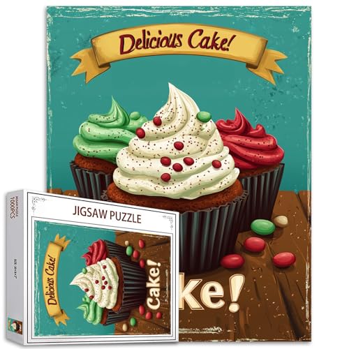 Tucocoo Retro Cupcakes Puzzle 1000 Teile Puzzles für Erwachsene, Vintage Köstliche Kuchen Kunst Puzzles für anspruchsvolle Familienaktivität Lernspiele DIY Handwerk Puzzle für Heimdekoration Geschenke von Tucocoo