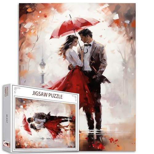 Tucocoo Romantisches Paar-Puzzle, 1000 Teile, Puzzles für Erwachsene, Straßenliebhaber, roter Regenschirm, Puzzles für anspruchsvolle Familienaktivitäten, bunt, DIY-Handarbeit, Puzzle für von Tucocoo