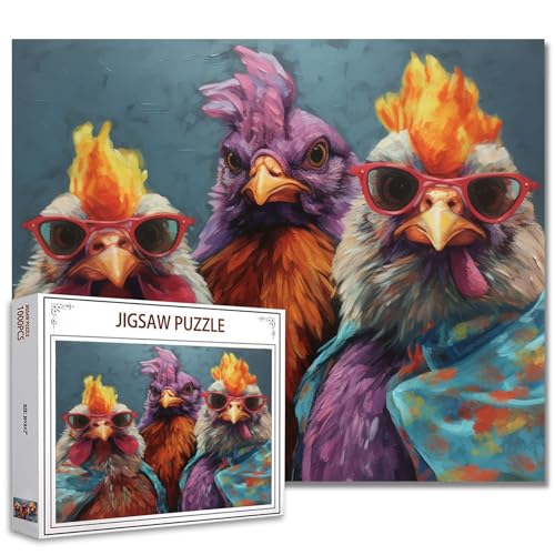 Tucocoo Rustikales Hühner-Puzzle, 1000 Teile, Puzzles für Erwachsene, lustige Tiere, Portrait-Puzzles für anspruchsvolle Familienaktivitäten, buntes Puzzle für Heimdekoration, Geschenke, 70 x 50 cm von Tucocoo