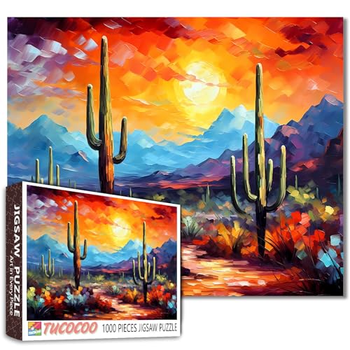 Tucocoo Saguaro Kakteen-Puzzles für Erwachsene, 1000 Teile, Arizona, Wüstenlandschaft, Kunstwerk-Puzzle, 70 x 50 cm, Bunte Puzzles für Heimdekoration, Familienpuzzle, perfekt für Spieleabende von Tucocoo