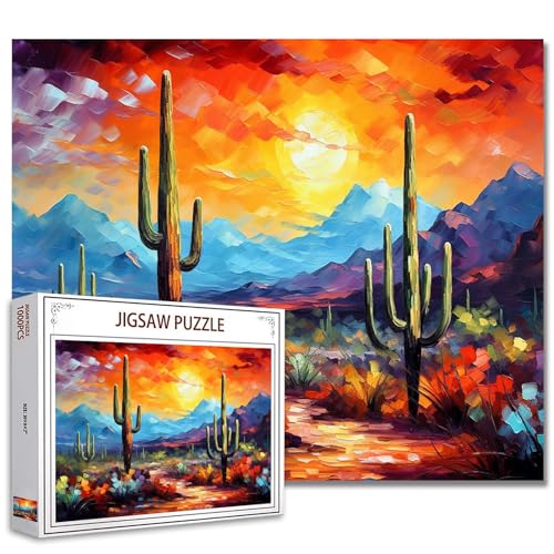 Tucocoo Saguaro Kakteen-Puzzles für Erwachsene, 1000 Teile, Arizona, Wüstenlandschaft, Kunstwerk-Puzzle, 70 x 50 cm, Bunte Puzzles für Heimdekoration, Familienpuzzle, perfekt für Spieleabende von Tucocoo