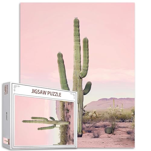 Tucocoo Saguaro Kaktus-Puzzles für Erwachsene, 1000 Teile, Arizona-Wüstenlandschaft, Rosa, Kunst-Puzzle, 70 x 50 cm, buntes DIY-Puzzles für Heimdekoration, Familienpuzzle, perfekt für Spieleabende von Tucocoo