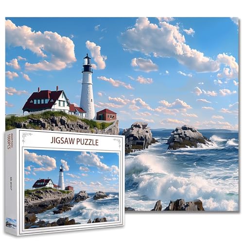 Tucocoo Seascape Leuchtturm-Puzzle, 1000 Teile, Puzzles für Erwachsene, amerikanische Landschaftskunst-Puzzles für anspruchsvolle Familienaktivitäten, buntes DIY-Bastelpuzzle für Heimdekoration von Tucocoo