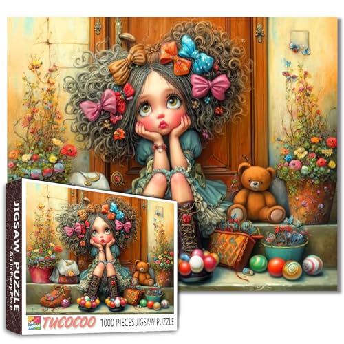 Tucocoo Skurriles Mädchen mit Schleifen Puzzle für Erwachsene 1000 Teile Fantasy Kunst Puzzle mit lockigem Haar Niedliche Spielzeuge Lebendige Blumen verträumtes dekoratives Puzzle für Entspannung und Tucocoo Skurriles Mädchen mit Schleifen Puzzle für Erwachsene 1000 Teile Fantasy Kunst Puzzle mit lockigem Haar Niedliche Spielzeuge Lebendige Blumen verträumtes dekoratives Puzzle für Entspannung und von Tucocoo