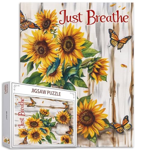 Tucocoo Sonnenblumen Puzzle 1000 Teile Puzzles für Erwachsene, Schmetterling Stillleben Floral Art Jigsaw Puzzles für anspruchsvolle Familienaktivitätsspiele 70 x 50 cm DIY Puzzle für von Tucocoo