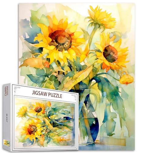 Tucocoo Sonnenblumen-Puzzles für Erwachsene, 1000 Teile, abstraktes Aquarell-Blumen-Puzzle, Kunst, 50 x 70 cm, bunt, DIY-Puzzles für Heimdekoration, Familienpuzzle, perfekt für Spieleabende von Tucocoo