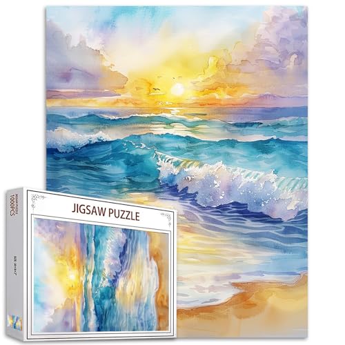 Tucocoo Sunrise Beach Puzzle 1000 Teile Puzzles für Erwachsene, Wellen, Landschaft, Aquarell-Stil, Kunstpuzzles für anspruchsvolle Familienaktivitäten, buntes Bastelpuzzle für Heimdekoration, Tucocoo Sunrise Beach Puzzle 1000 Teile Puzzles für Erwachsene, Wellen, Landschaft, Aquarell-Stil, Kunstpuzzles für anspruchsvolle Familienaktivitäten, buntes Bastelpuzzle für Heimdekoration, von Tucocoo