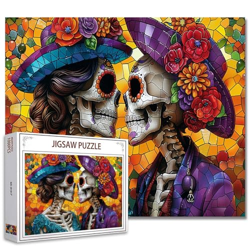 Tucocoo Tag der Toten Totenkopf Puzzles für Erwachsene 1000 Teile, Romantische Braut und Bräutigam Buntglas-Stil Kunst DIY Puzzles für Heimdekoration Geschenke Familienpuzzle Perfekt für Spieleabende Tucocoo Tag der Toten Totenkopf Puzzles für Erwachsene 1000 Teile, Romantische Braut und Bräutigam Buntglas-Stil Kunst DIY Puzzles für Heimdekoration Geschenke Familienpuzzle Perfekt für Spieleabende von Tucocoo