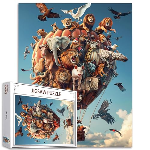 Tucocoo Tier-Puzzles für Erwachsene, 1000 Teile, Heißluftballon-Kunst-Puzzle, 70 x 50 cm, bunt, DIY-Handarbeitspuzzle, für Heimdekoration, Geschenke, Familienpuzzle, perfekt für Spieleabende von Tucocoo