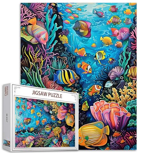 Tucocoo Tropische Fisch-Puzzles für Erwachsene, 1000 Teile, skurrile Unterwasser-Szene, Kunst-Puzzle, 70 x 50 cm, buntes DIY-Puzzles für Heimdekoration, Familienpuzzle, perfekt für Spieleabende von Tucocoo