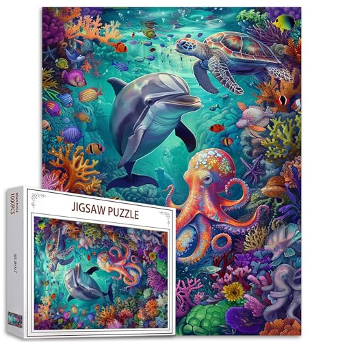 Tucocoo Unterwasser-Szenen-Puzzle, 1000 Teile, Puzzles für Erwachsene, verschiedene Meerestier-Kunst-Puzzles für anspruchsvolle Familienaktivitäten, buntes DIY-Handarbeitspuzzle für Heimdekoration, von Tucocoo