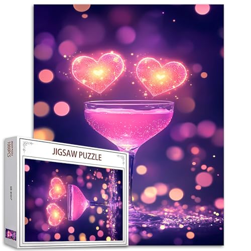 Tucocoo Valentinstag Puzzles für Erwachsene 1000 Teile, Rosa Getränk Romantische Herzen Kunst Puzzles für Erwachsene DIY Handwerk Puzzles für Heimdekoration Geschenke, Familienpuzzle Perfekt für von Tucocoo