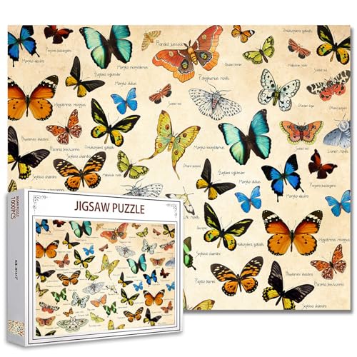 Tucocoo Vintage Schmetterling Puzzle für Erwachsene, 1000 Teile, Schmetterlinge sammeln Insekten, Tierkunst-Puzzle, Bunte DIY-Puzzles für Heimdekoration, Familienpuzzle, perfekt für Spieleabende von Tucocoo