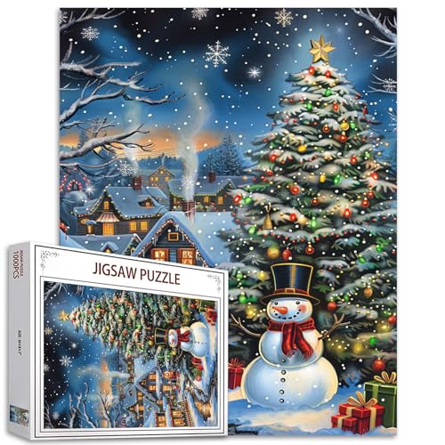 Tucocoo Weihnachtliche Szenen-Puzzles für Erwachsene, 1000 Teile, Winterdorf Schneemann Weihnachtsbaumkunst, DIY-Puzzles für Heimdekoration, Geschenke, Familienpuzzle perfekt für Spieleabende von Tucocoo