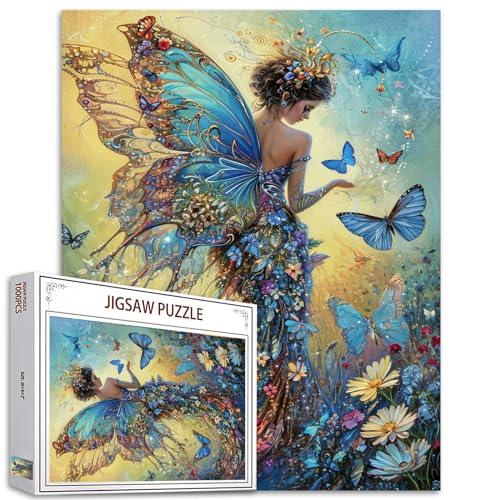 Tucocoo Wunderschönes Pixie-Feen-Puzzles für Erwachsene, 1000 Teile, Blauer Schmetterling, Elfen, Kunst-Puzzle, 50 x 70 cm, buntes DIY-Puzzles für Heimdekoration, Familienpuzzle, perfekt für von Tucocoo