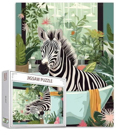 Tucocoo Zebra Badewannen-Dschungel-Puzzles für Erwachsene, 1000 Teile, lustiges Badezimmer-Tierkunst-Puzzle, buntes DIY-Puzzle, für Heimdekoration, Familienpuzzle, perfekt für Spielabende, 70 x 50 cm von Tucocoo
