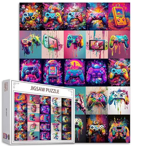 Videospiel-Aquarell-Puzzles für Erwachsene 1000 Stück Gaming-Themen-Puzzle-Kunst 27 x 20 Zoll Bunte DIY Puzzles Familie Collage Puzzles für Home Wall Decor von Tucocoo