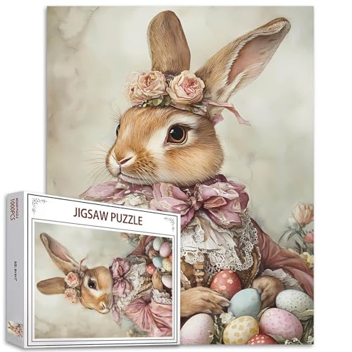 Vintage Rabbit Puzzles für Erwachsene Retro Noble Bunny Puzzle- 1000 Teile Jigsaw Puzzles für Erwachsene Osterhase und Eier 1000 Teile Puzzles für Erwachsene Lernspielzeug von Tucocoo