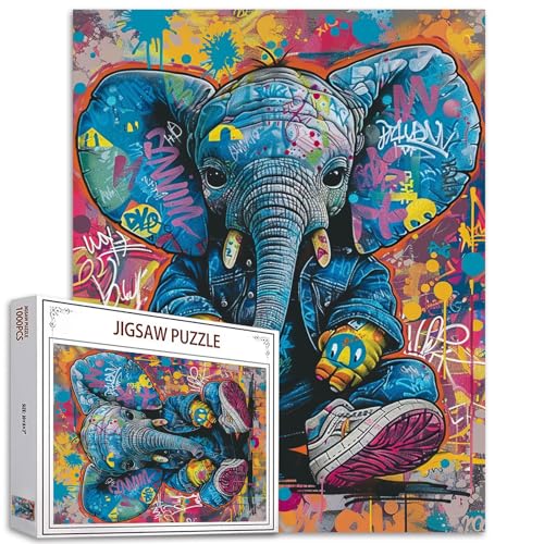 Vintage Wildlife Puzzles für Erwachsene 1000 Teile, Retro Cartoon Elefanten Puzzle Sammlung Cute Graffiti Funny Animal Jigsaw Puzzles als Geschenk für Tierliebhaber von Tucocoo