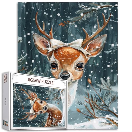 Weihnachten Hirsch 1000 Stück Jigsaw Puzzle für Erwachsene Schneemann Geschenke Weihnachten Puzzle für Erwachsene 1000 Stück Jigsaw Puzzle Tannenbäume Weißer Schnee Weihnachten Urlaub Puzzle von Tucocoo