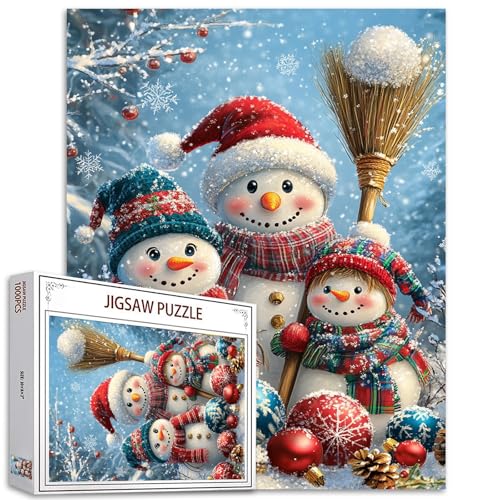 Weihnachten Schneemann Puzzles für Erwachsene Schneemann 1000 Stück Puzzles für herausfordernde Familie Aktivität Spiele einzigartige Kunst Puzzle DIY Craft Puzzles Home Decor Geschenke 20x27 Zoll von Tucocoo