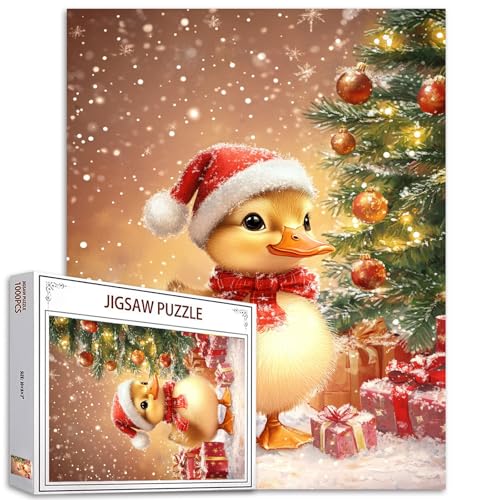 Weihnachtsmannmütze Entenküken Kunstpuzzle für Erwachsene 1000 Teile, Puzzle 20 x 27 in Bunte DIY Puzzles für Heimdekoration Geschenke, Familie herausfordernd Perfekt für Spieleabende von Tucocoo