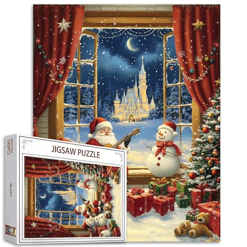 Weihnachtstag 1000 Teile Puzzle für Erwachsene Weihnachtsmann Gitarre Spielen Malerei Puzzle Winter Schneemann 1000 Teile Puzzle Spiel Home Wall Decor DIY Craft Castle Puzzle Art Xmas Tree Gift von Tucocoo