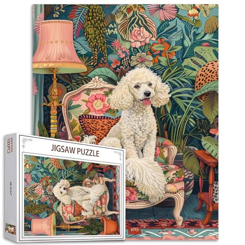 White Moyen Pudel auf Couch Jigsaw Puzzles für Erwachsene 1000 Stück,Pet Dog Botanical Art Jigsaw Puzzle Bunte DIY Craft Puzzles für Home Decoration Geschenkidee,Family Puzzle Perfekt für Spieleabende von Tucocoo