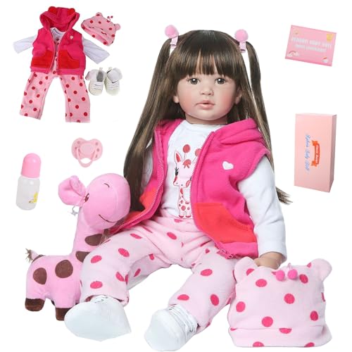 Tudofttg 24 Zoll 60CM Reborn Puppe Lebensechte Reborn Baby Weiches Silikon Baby mädchen，Echte Babygröße mit Einer Geschenkbox und Fütterungswerkzeugen von Tudofttg