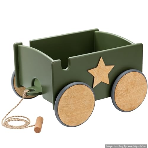 Anhänger Spielzeugwagen aus Holz mit Namen - Magic Box Militärgrün (Militärgrün) von TukuTuk