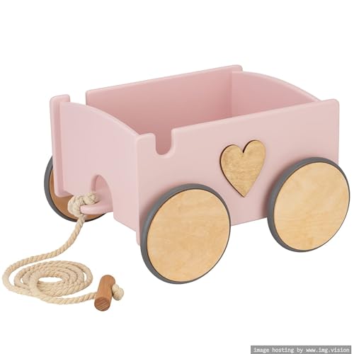 Anhänger Spielzeugwagen aus Holz mit Namen - Magic Box Militärgrün (Puderrosa) von TukuTuk