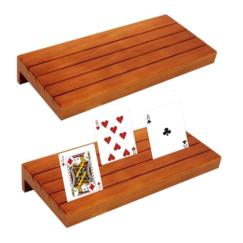 Tulov 2 Stück Holz Spielkartenhalter, Spielkartenständer mit Anti-Rutsch-Streifen, Kartenhalter Kinder, Erwachsen und Senioren für Familienkartenspiele, Pokerpartys, Canasta (24 x 10,9 x 4 cm) von Tulov