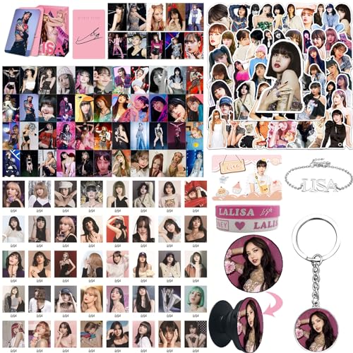 Blackpink LISA Geschenk-Set, Blackpink Fanartikel, LISA Fans Geschenk Set für Blink, Kpop Blackpink LISA Merchandise Geschenke Set Lisa Transparente Kleine Karte Schlüsselbund, LOMO-Karte, Aufkleber von Tulufanskrr