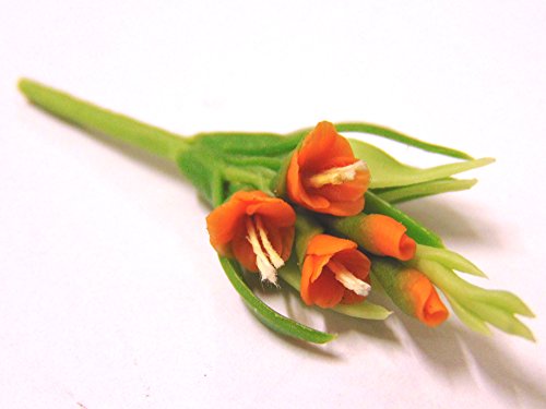 Tumdee Miniatures Miniatur-Blumenstrauß mit 3 orangefarbenen Gladioli-Blumen, Miniatur-Zubehör von Buosha