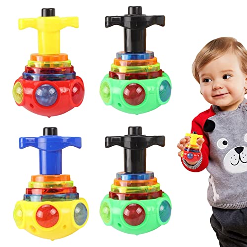 4 Stück beleuchtete musikalische Kreisel für Kinder, leuchtende LED-Musik-Gyro-Gyrator-Spielzeuge starten Press & Glow-Spinner Ursache und Wirkung musikalisches Baby-Spielzeug, sensorisches Spielzeug von Tumotsit