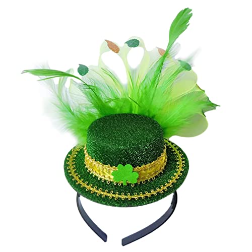 Tumotsit St. Patricks Day Stirnband, niedliche Kleeblattfeder St. Patrick's Day grüner Zylinder-Stirnband, Frauen verkleiden sich Haar-Kostüm-Accessoires Stirnband für Frauen und Kinder von Tumotsit