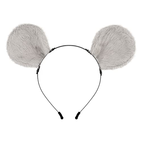 Hamster-Maus-Ohren-Cosplay-Requisiten, Stirnband, Schwanz, Kopfschmuck-Set für Charaktere, Kostüm, Halloween-Party (graue Ohren) von Tunbuy