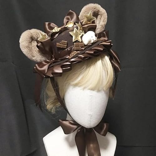 Lolita Maid Weiche Mädchen Tiramisu Schokoladenbär Zylinder Beanie Party Bankett Haarspangen Cosplay Kostüm Kopfschmuck Kappe von Tunbuy