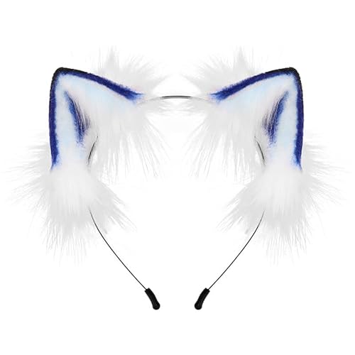 Tunbuy Halloween Furry Beast Fuchsohren Wolf Katze Stirnband Kopfschmuck für Cosplay Charaktere Kostüm Party (Blau 1) von Tunbuy