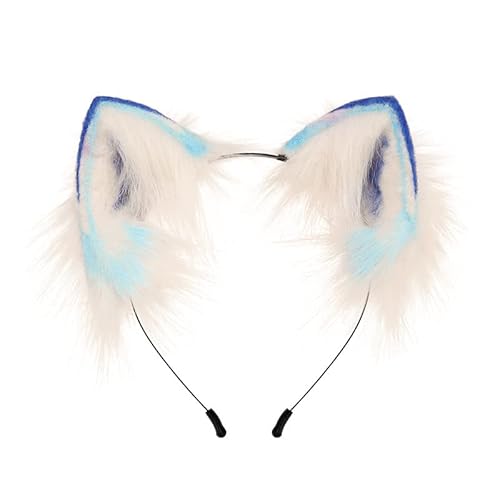 Tunbuy Halloween Furry Beast Fuchsohren Wolf Katze Stirnband Kopfschmuck für Cosplay Charaktere Kostüm Party (blau) von Tunbuy