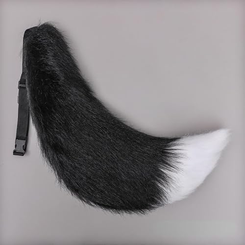 Tunbuy Halloween Ostern Pelziges handgefertigtes Biest Wolf Fuchs Cosplay Schwanz für Charaktere Kostüm Party (schwarz weiß) von Tunbuy