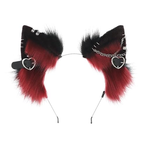 Tunbuy Halloween Ostern Pelziges handgefertigtes Cosplay Punk Wolf Ohren Fuchs Stirnband Kopfschmuck für Charaktere Kostüm Party (rot schwarz) von Tunbuy