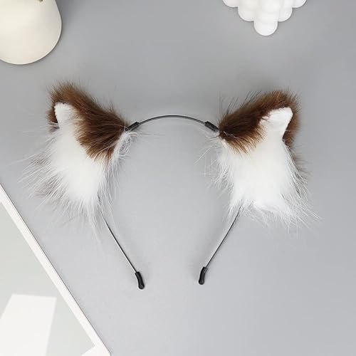 Tunbuy Halloween Ostern pelzige japanische Katzenohren Cosplay Kätzchen Fuchs Stirnband Kopfschmuck für Charaktere Kostüm Cosplay Party (Braun Weiß) von Tunbuy