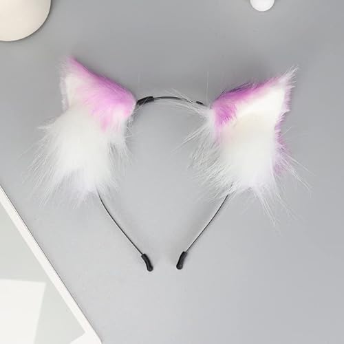 Tunbuy Halloween Ostern pelzige japanische Katzenohren Cosplay Kätzchen Fuchs Stirnband Kopfschmuck für Charaktere Kostüm Cosplay Party (lila weiß) von Tunbuy