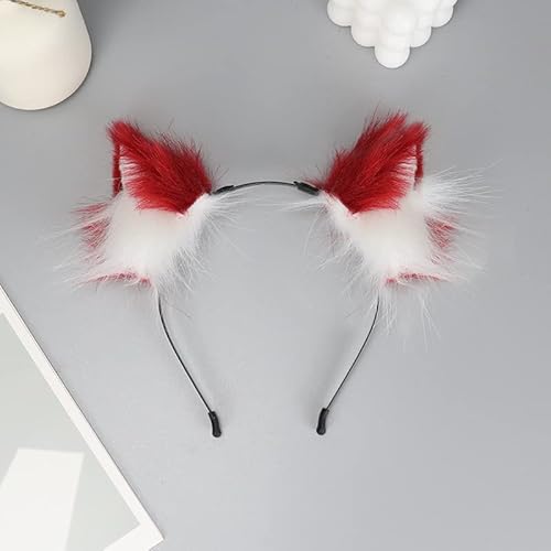 Tunbuy Halloween Ostern pelzige japanische Katzenohren Cosplay Kätzchen Fuchs Stirnband Kopfschmuck für Charaktere Kostüm Cosplay Party (rot weiß) von Tunbuy