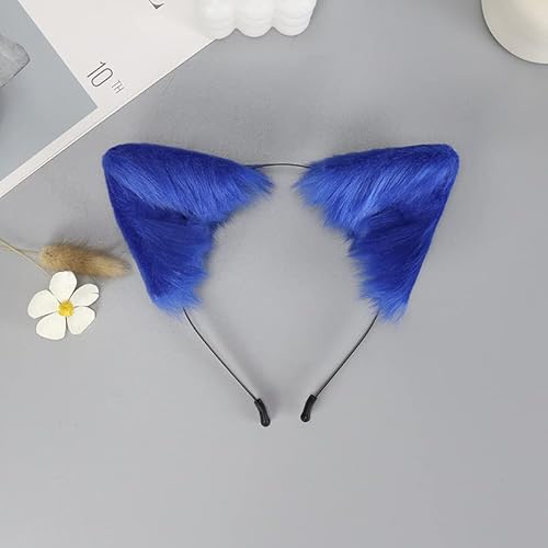 Tunbuy Halloween Pelzige Anime Katzenohren Niedliches Stirnband Lolita Fuchs Kopfschmuck für Charakter Cosplay Kostüm Party (Blau) von Tunbuy