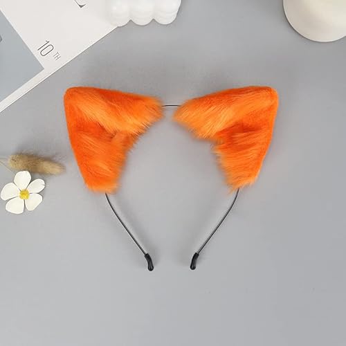 Tunbuy Halloween Pelzige Anime Katzenohren Niedliches Stirnband Lolita Fuchs Kopfschmuck für Charakter Cosplay Kostüm Party (Orange) von Tunbuy